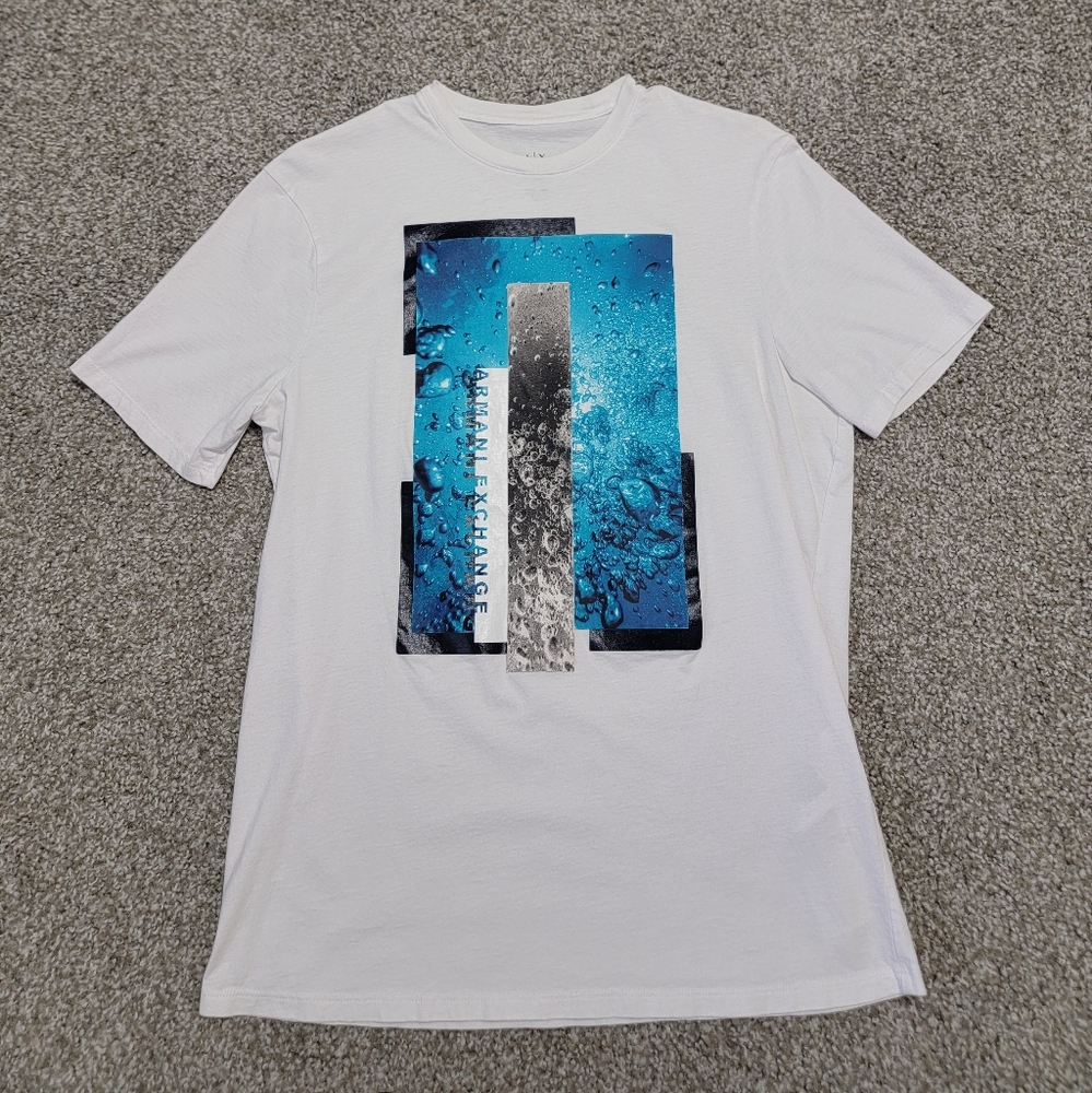 Armani Exchange White and Blue Graphic T-Shirt